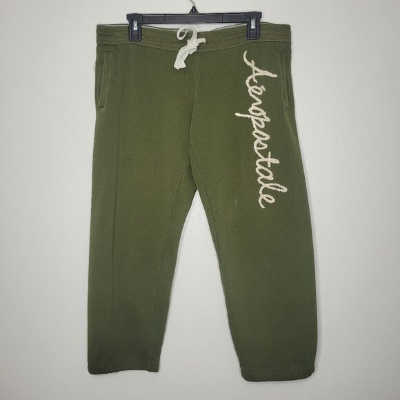 Vintage y2k Aeropostale green low rise drawstring cropped sweatpants size large - Picture 1 of 7